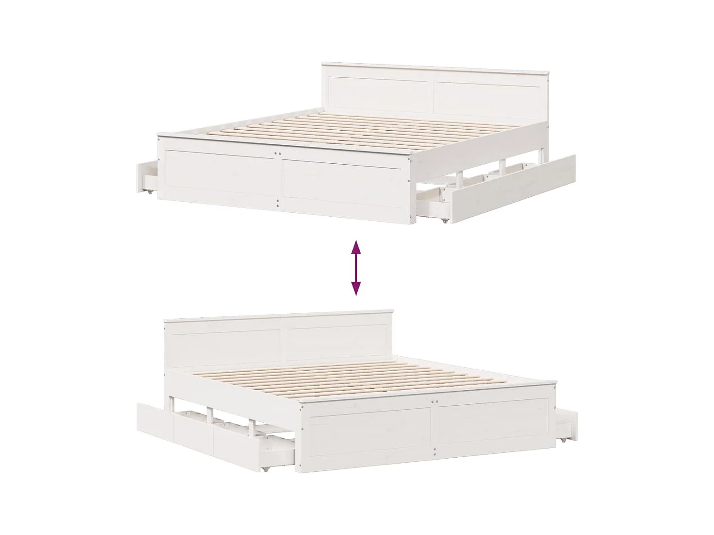 Cama sin colchón con cabecero madera de pino blanco 200x200 cm