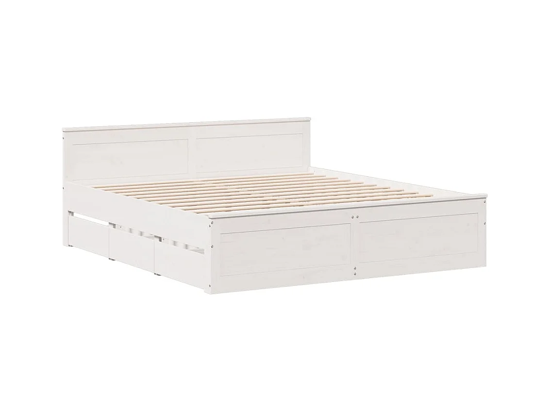 Cama sin colchón con cabecero madera de pino blanco 200x200 cm