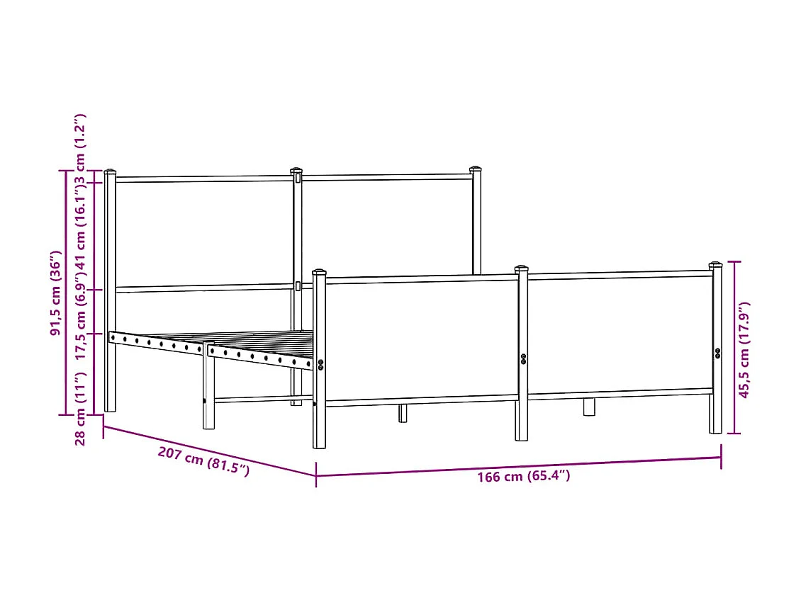 Estructura de cama sin colchón metal marrón roble 160x200 cm