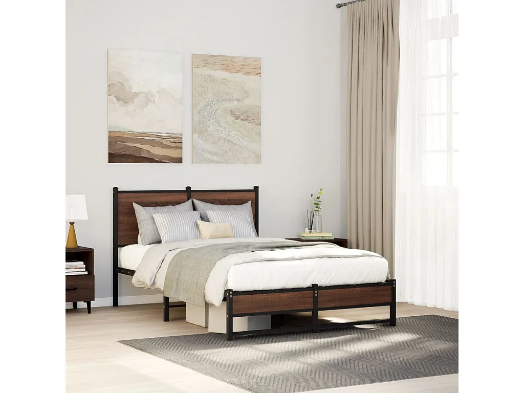 Estrutura cama com cabeceira 120x200cm metal carvalho castanho