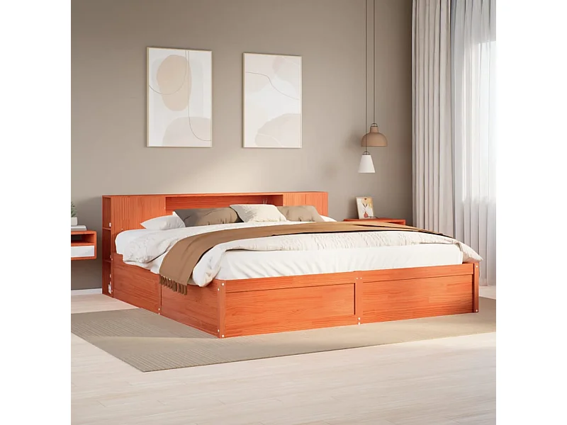 Cama sem colchão 200x200 cm pinho maciço castanho-mel