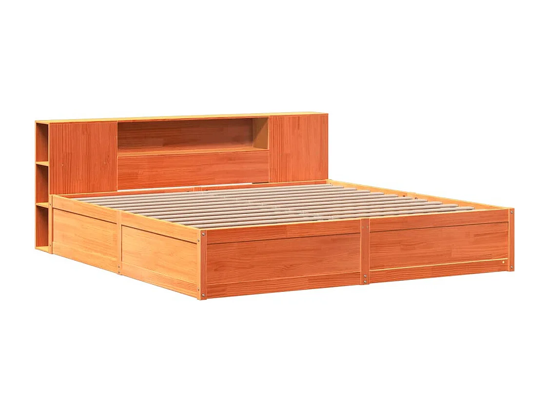 Cama sin colchón madera maciza de pino marrón cera 200x200 cm