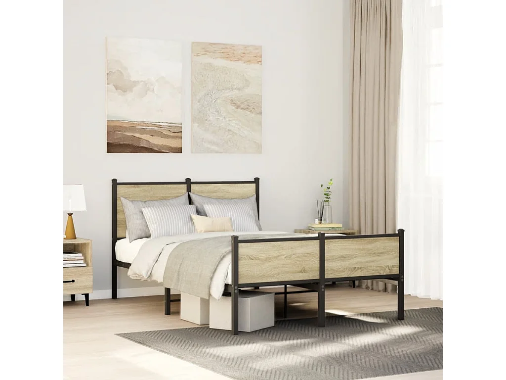 Estrutura de cama sem colchão 120x190 cm metal carvalho sonoma