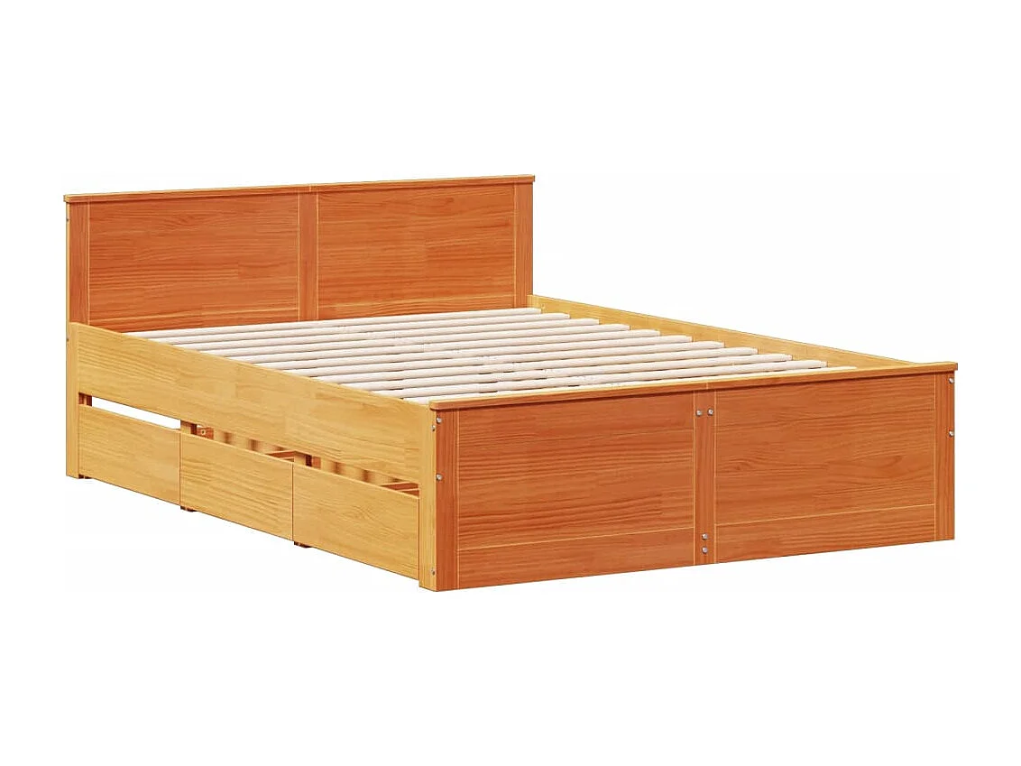 Cama con cabecero sin colchón madera maciza marrón 150x200 cm