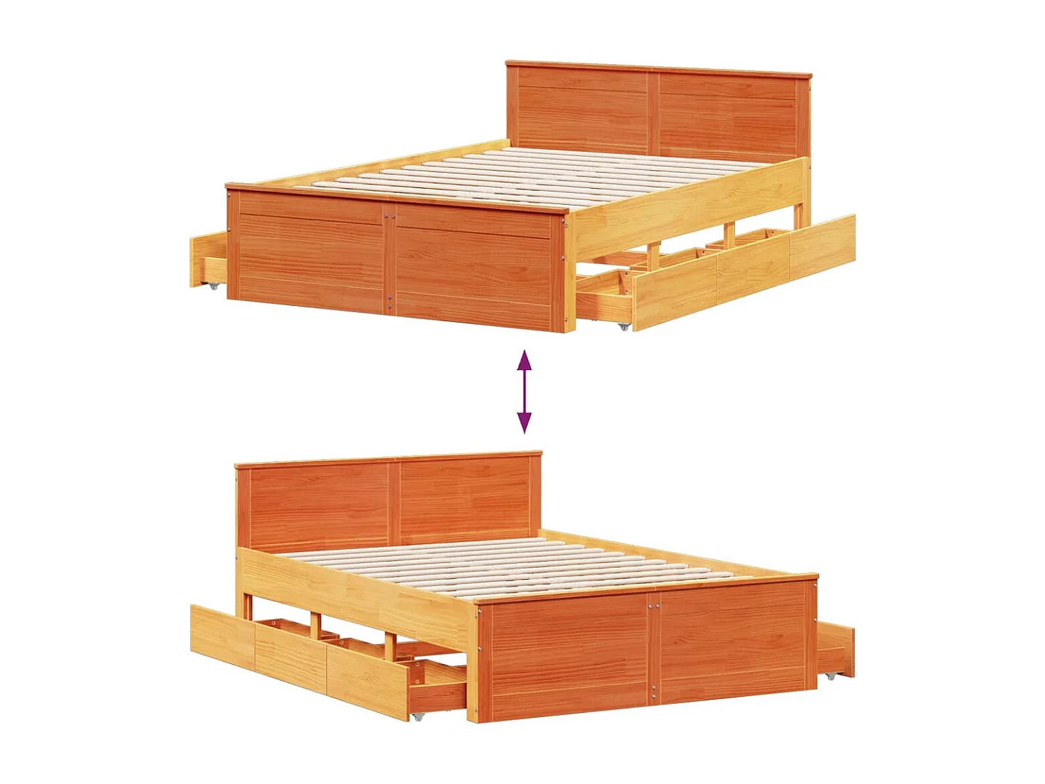 Cama con cabecero sin colchón madera maciza marrón 150x200 cm