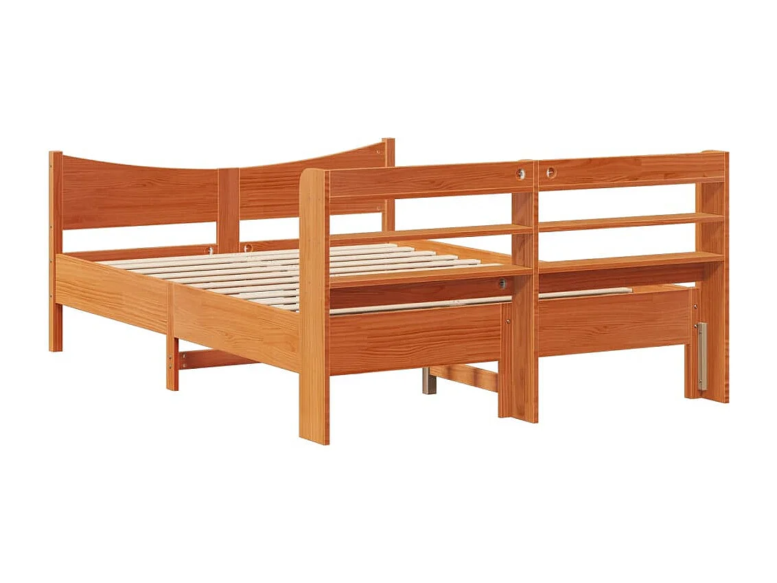 Estructura cama con cabecero madera pino marrón cera 150x200 cm
