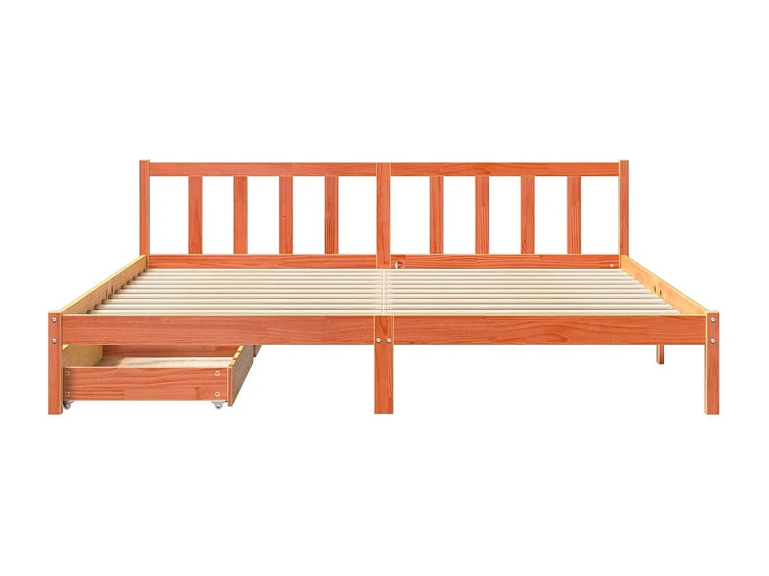 Cama sin colchón madera maciza de pino marrón cera 200x200 cm