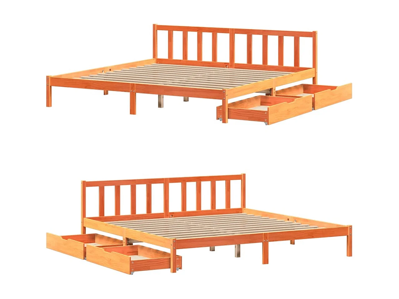 Cama sem colchão 200x200 cm pinho maciço castanho-mel