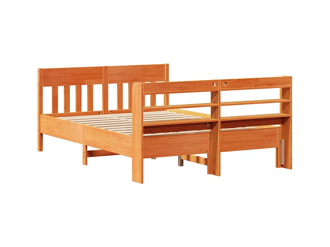 Cadre de lit sans matelas cire marron 135x190cm bois pin massif