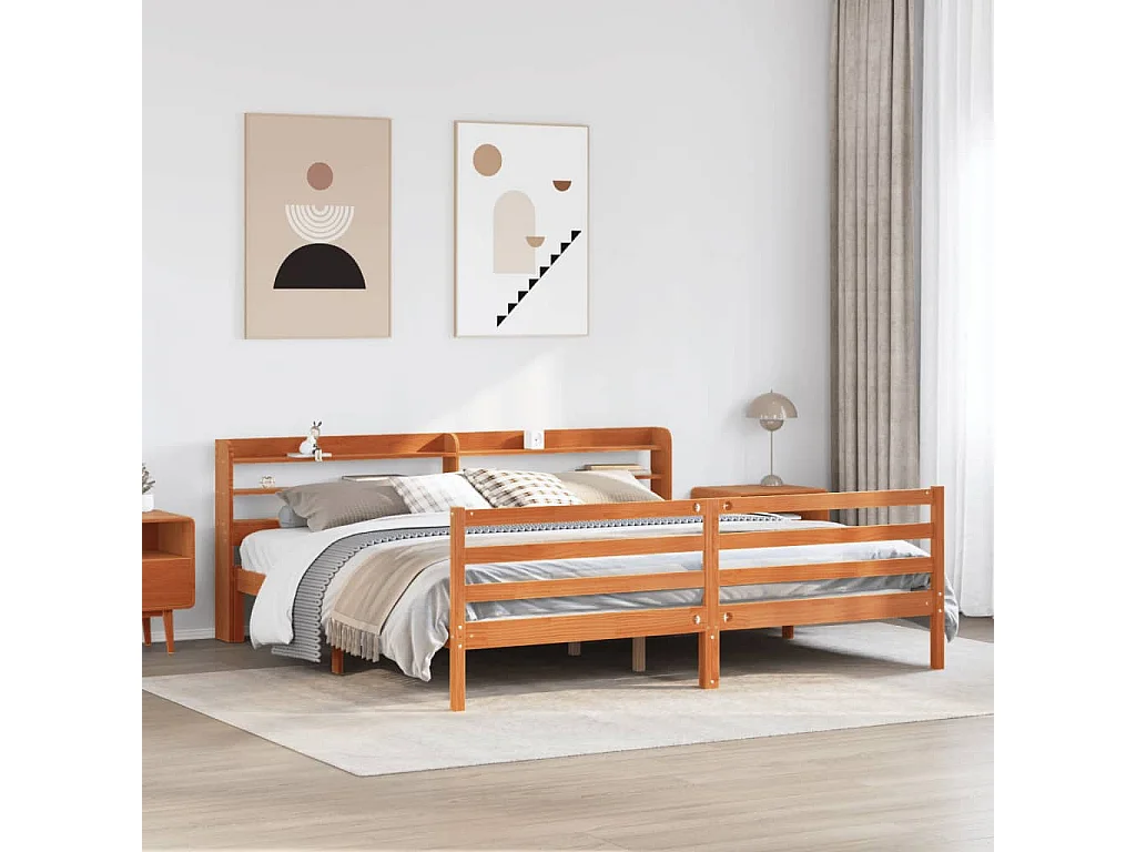 Cama sem colchão 200x200 cm pinho maciço castanho-mel