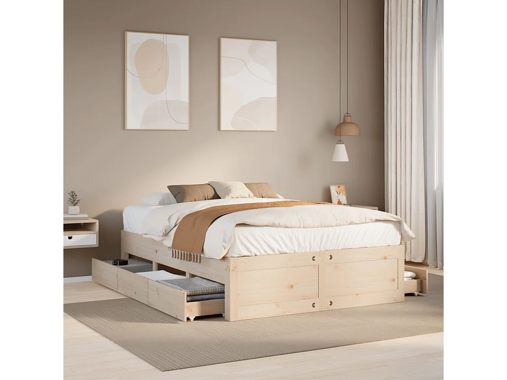 Cadre de lit sans matelas avec tiroirs 140x200 cm bois de pin