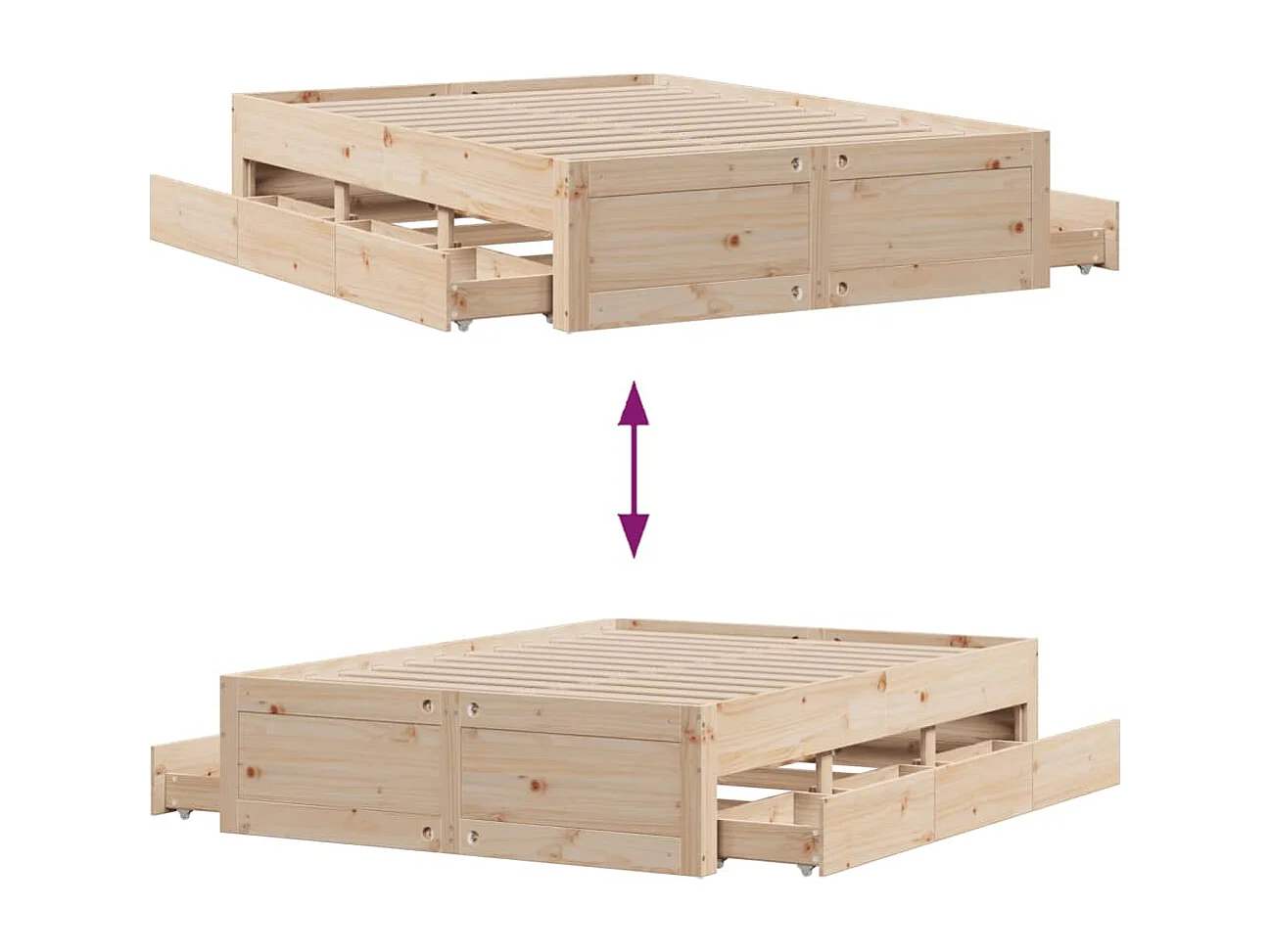 Cadre de lit sans matelas avec tiroirs 140x200 cm bois de pin