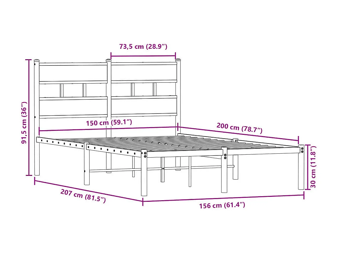 Estructura de cama sin colchón metal roble Sonoma 150x200 cm