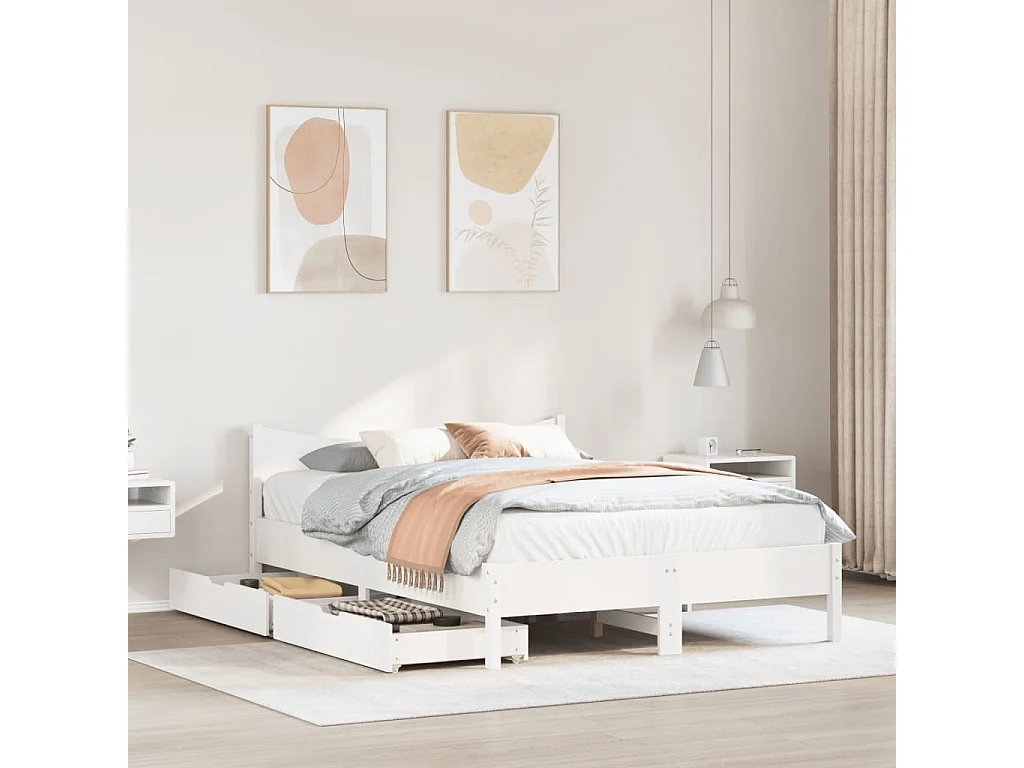 Estructura de cama con cajones madera de pino blanca 160x200 cm