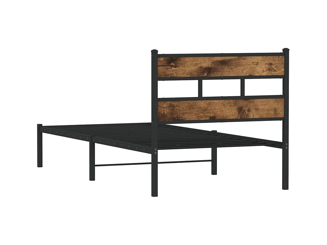 Cadre de lit en métal sans matelas chêne fumé 107x203 cm
