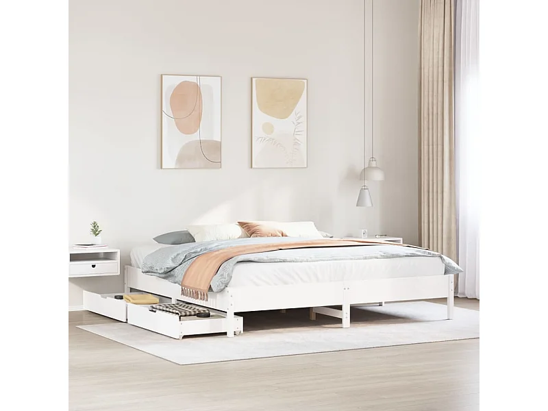 Cadre de lit sans matelas blanc 200x200 cm bois massif de pin