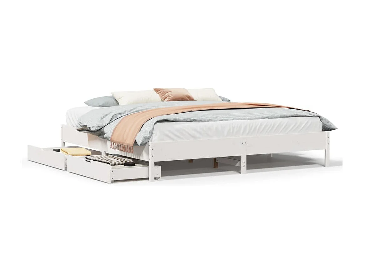 Cadre de lit sans matelas blanc 200x200 cm bois massif de pin