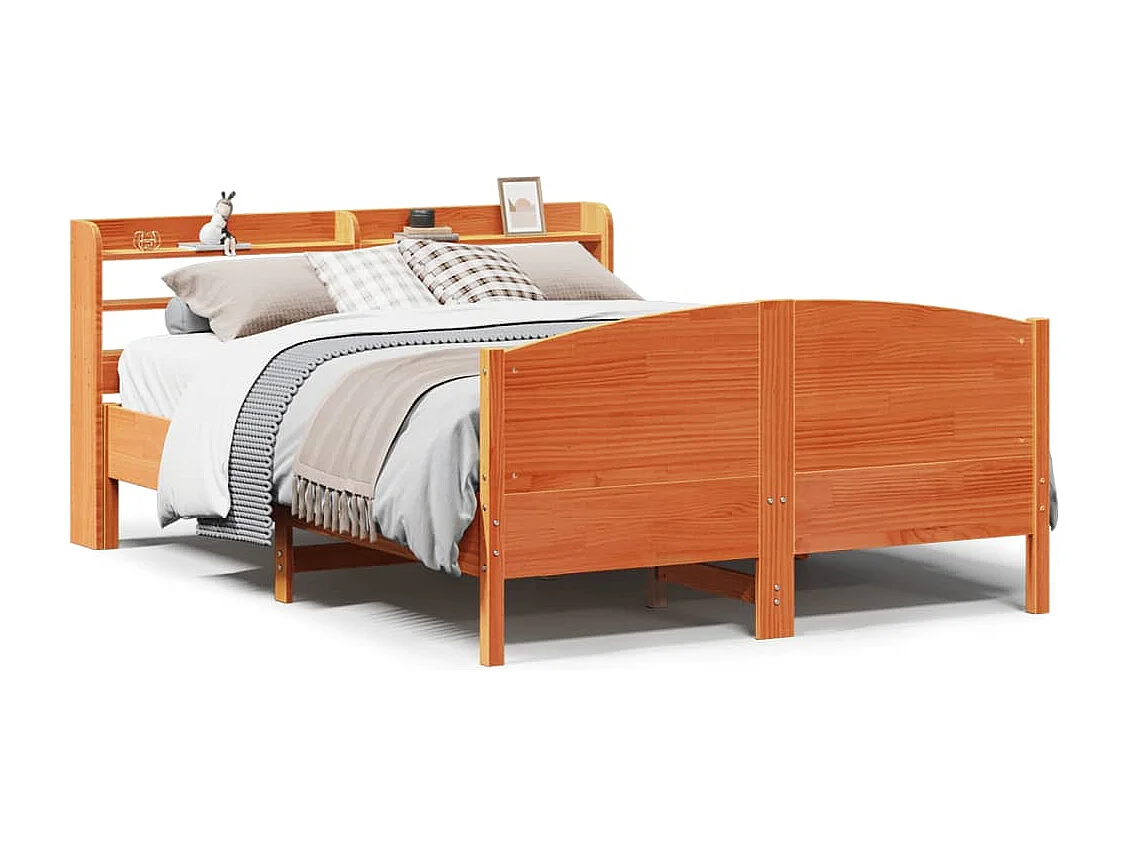 Cama sem colchão 135x190 cm madeira pinho maciça castanho-mel