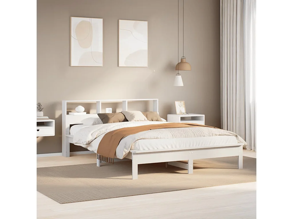 Cama sem colchão 140x190 cm madeira de pinho maciça branco