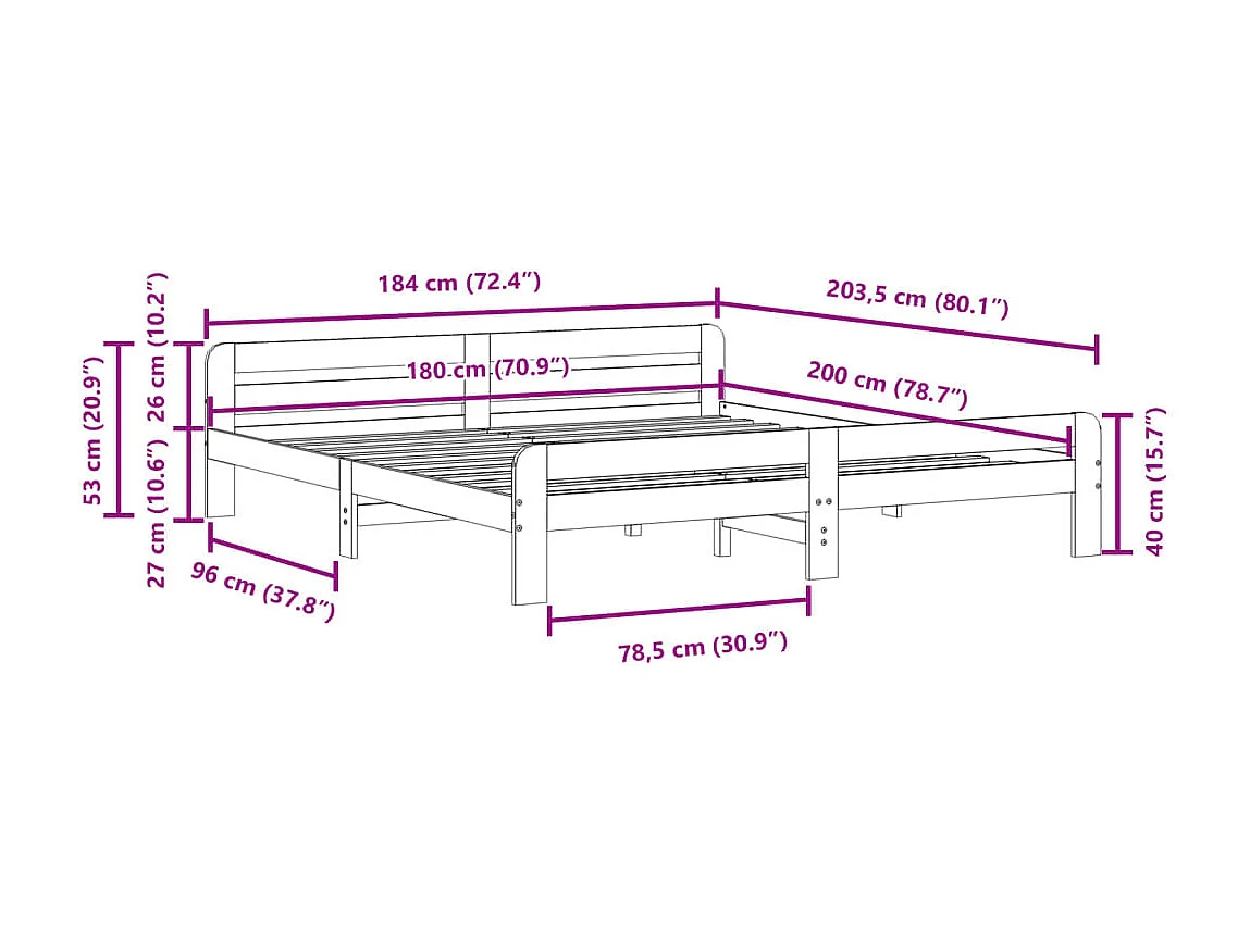 Cadre de lit sans matelas cire marron 180x200cm bois pin massif