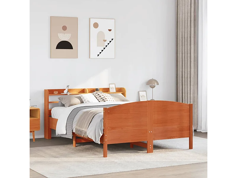 Cama sin colchón madera maciza de pino marrón cera 160x200 cm