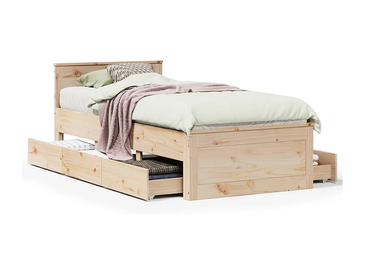 Cama sin colchón y cabecero madera maciza pino 75x190 cm