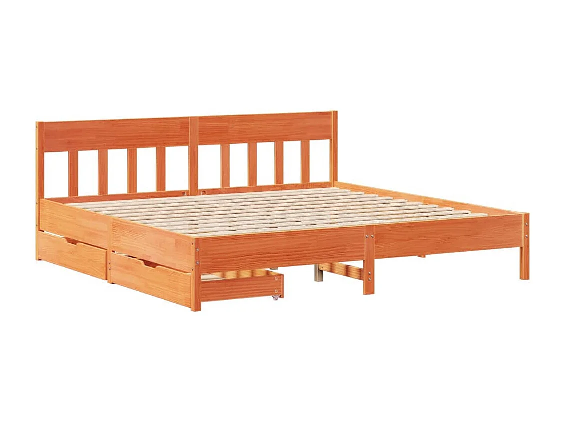 Cama sin colchón madera maciza de pino marrón cera 200x200 cm