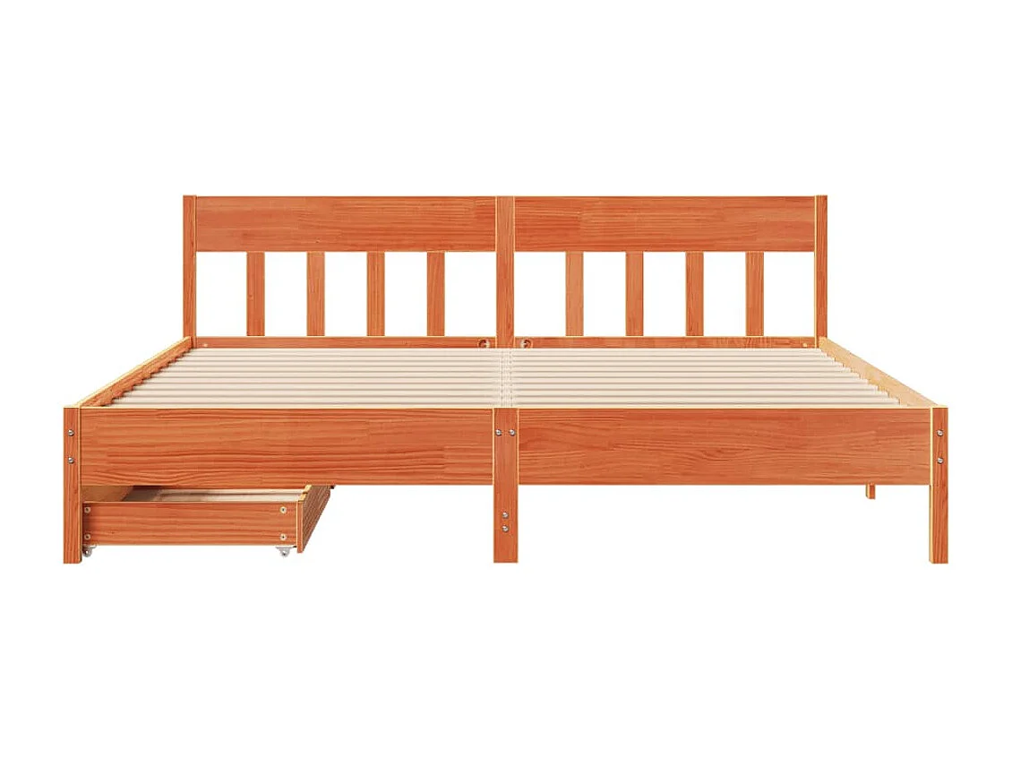 Cama sin colchón madera maciza de pino marrón cera 200x200 cm