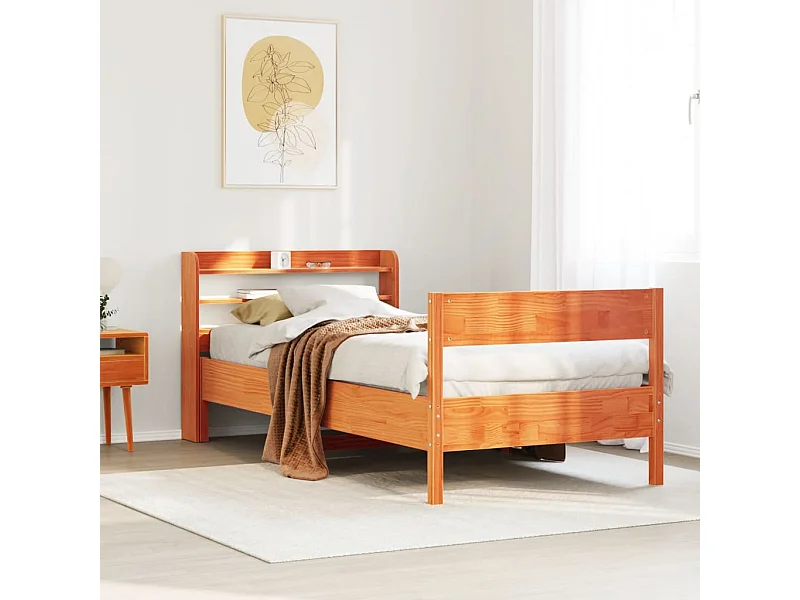 Cama sin colchón madera maciza de pino marrón cera 100x200 cm