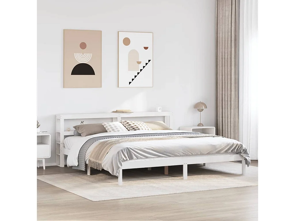 Cama sem colchão 200x200 cm madeira de pinho maciça branco