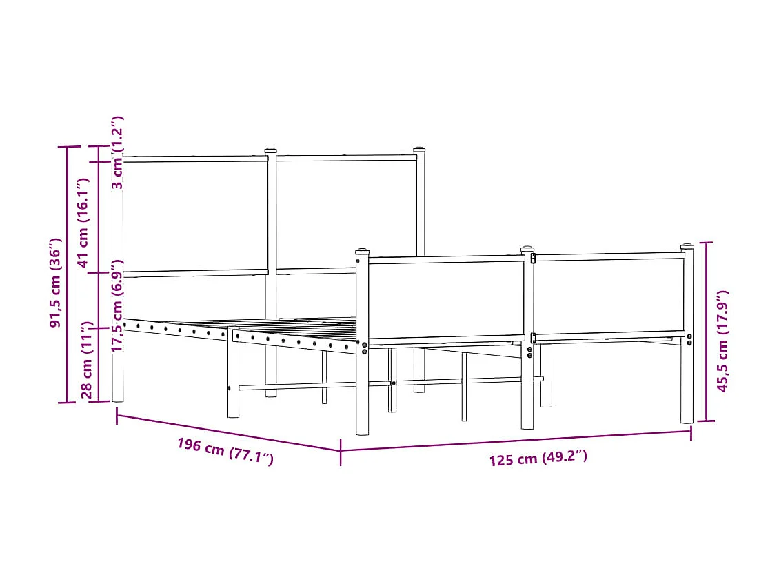 Estructura de cama sin colchón metal roble ahumado 120x190 cm