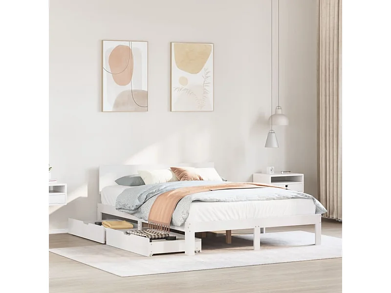 Estrutura de cama com gavetas 135x190 cm pinho maciço branco