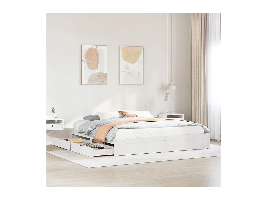 Cadre de lit sans matelas blanc 180x200 cm bois massif de pin