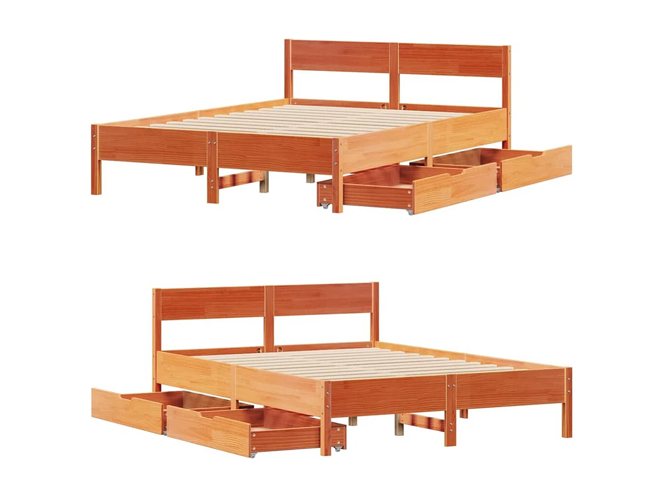 Cama sem colchão 150x200 cm madeira pinho maciça castanho-mel