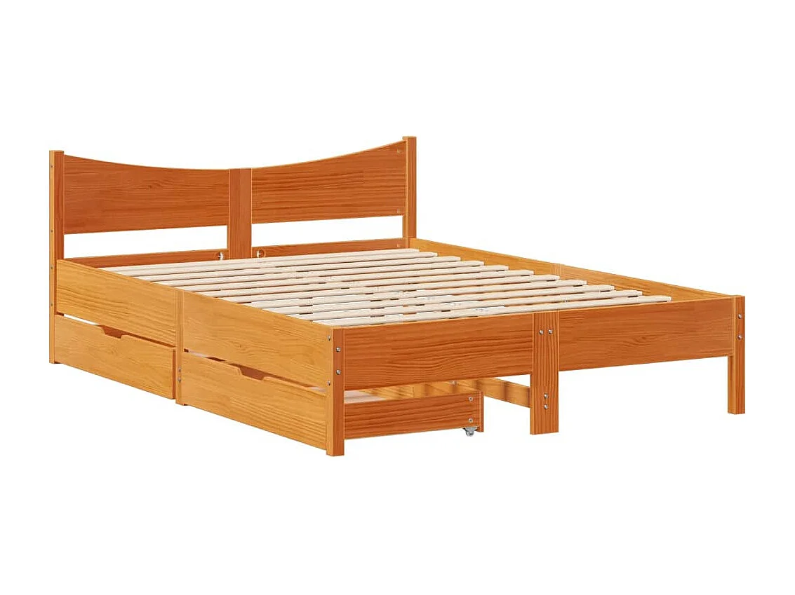 Estrutura cama c/ gavetas 120x200 cm pinho maciço castanho-mel