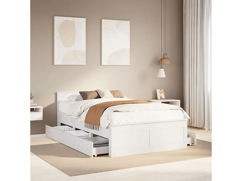 Cama con cabecero sin colchón madera maciza blanca 120x190 cm