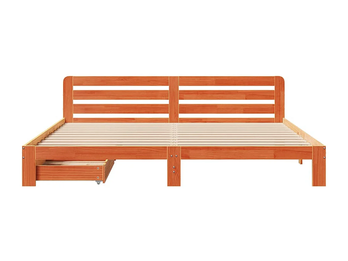 Cama sin colchón madera maciza de pino marrón cera 180x200 cm