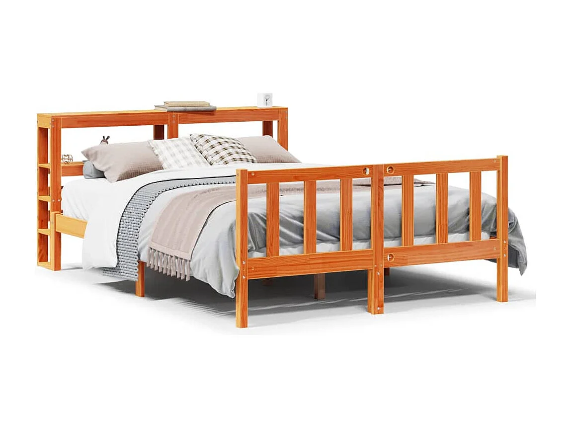 Estructura cama con cabecero madera pino marrón cera 120x190 cm