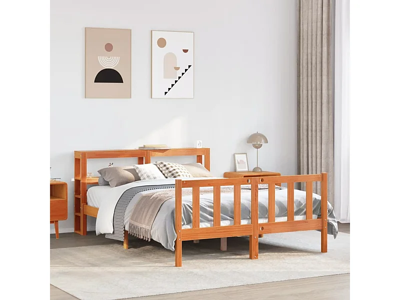 Estructura cama con cabecero madera pino marrón cera 120x190 cm