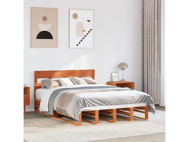 Cama sem colchão 140x190 cm pinho maciço castanho-mel