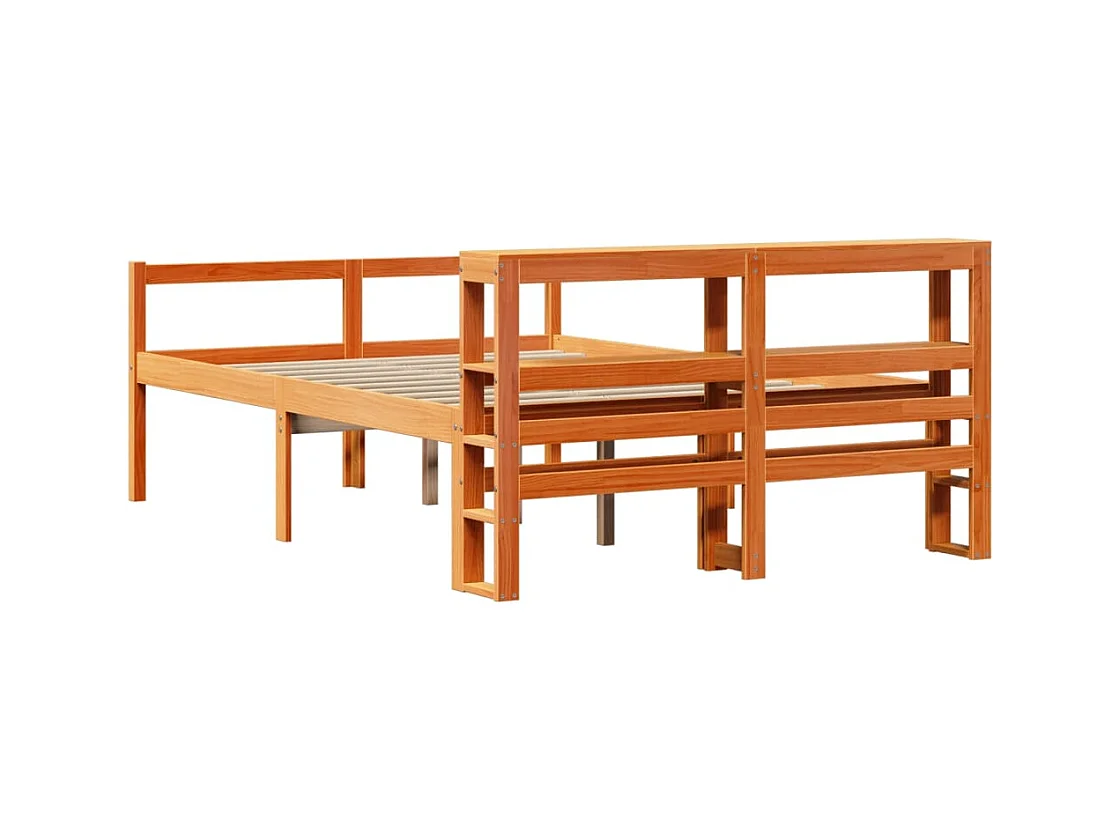 Estructura cama con cabecero madera pino marrón cera 135x190 cm