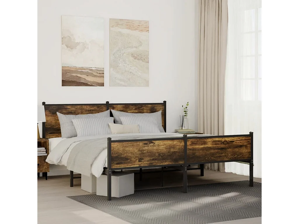 Estructura de cama sin colchón metal roble ahumado 180x200 cm