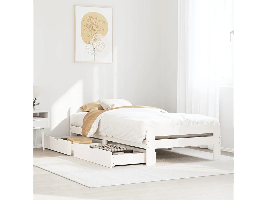 Cadre de lit sans matelas blanc 75x190 cm bois de pin massif