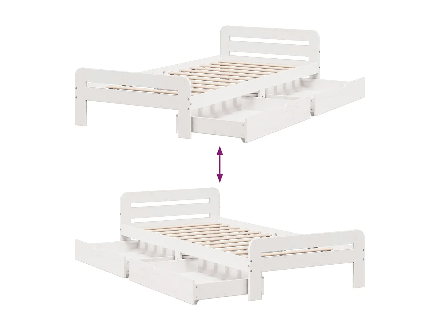 Cadre de lit sans matelas blanc 75x190 cm bois de pin massif