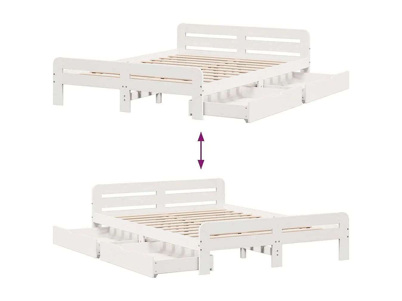 Cama sem colchão 140x190 cm madeira de pinho maciça branco