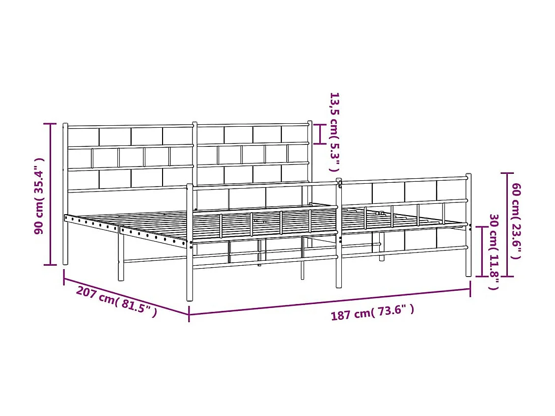Estructura cama sin colchón con estribo metal negro 180x200 cm