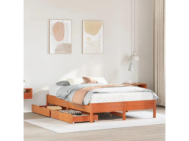 Cadre de lit sans matelas cire marron 135x190cm bois pin massif