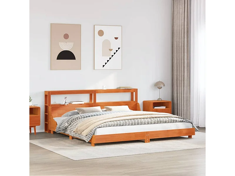 Cadre de lit sans matelas cire marron 200x200cm bois pin massif