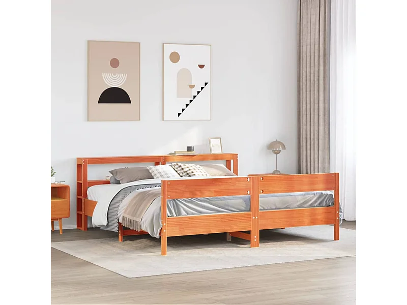 Cadre de lit sans matelas cire marron 200x200cm bois pin massif