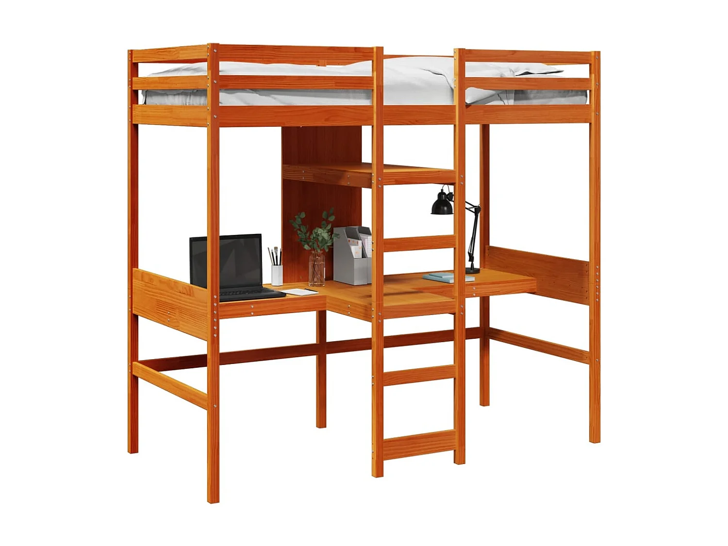 Cama alta sem colchão 90x190 cm pinho maciço castanho-mel